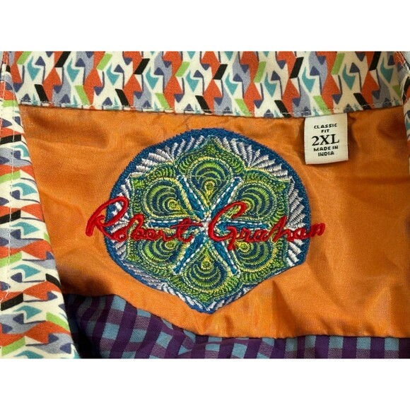 ROBERT GRAHAM Men's Long Sleeve Button Down Blue White Checker Shirt 2XL - Picture 5 of 7